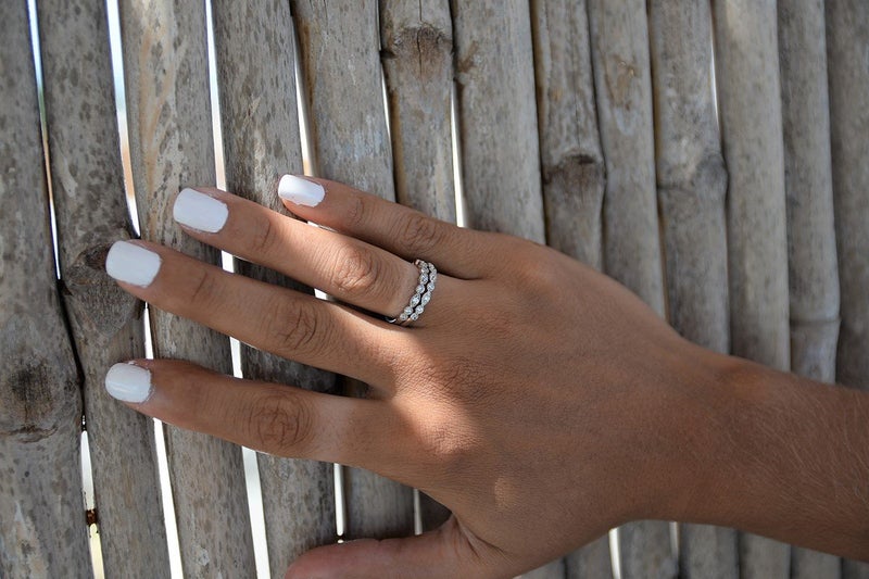 espere Milgrain Marquise & Round Cubic Zirconia Half Eternity Ring Stacking Infinity Wedding Band Sterling Silver Rings Rhodium Plated Size 6 - Image 3